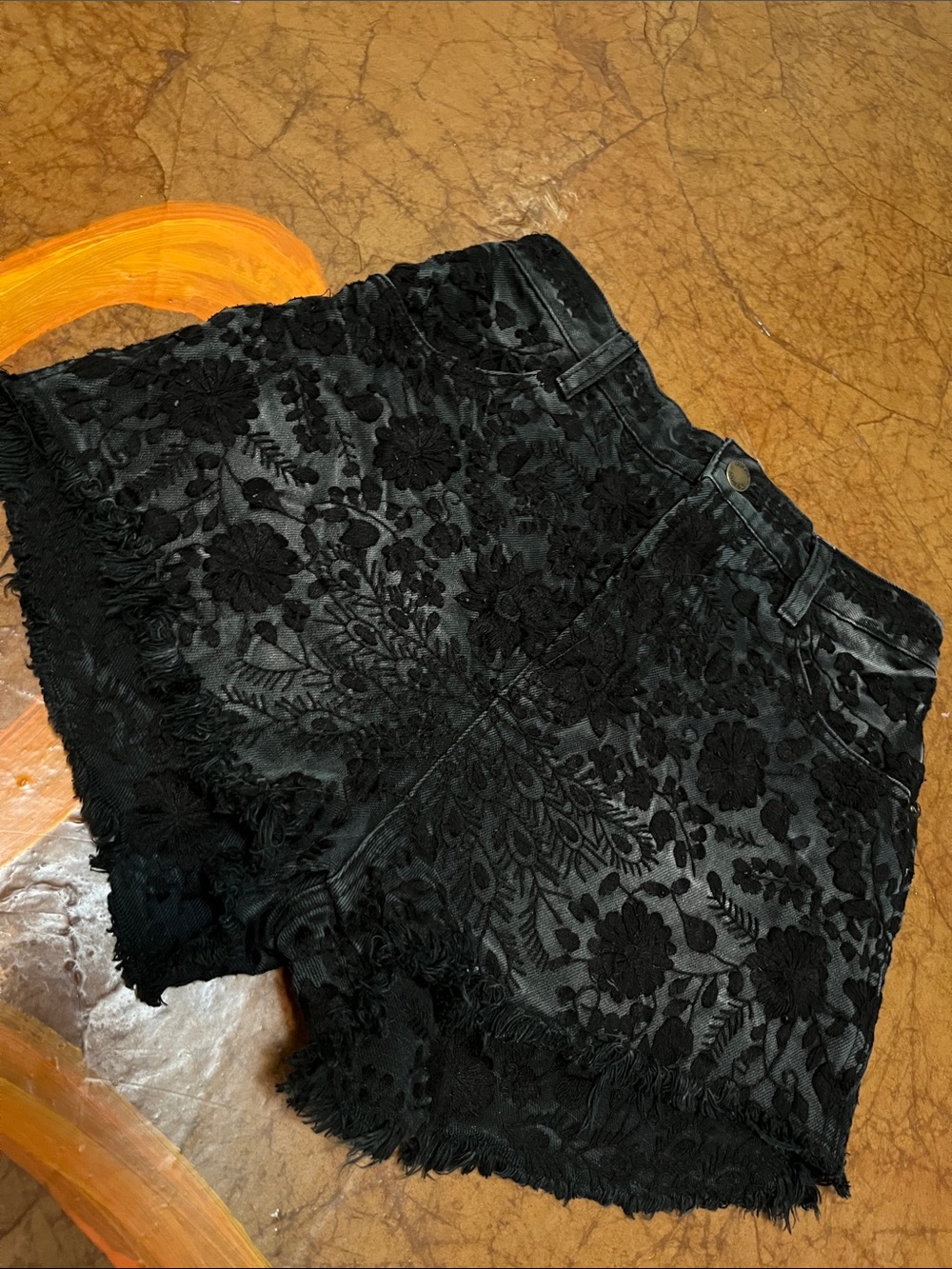 Free People Black Floral Burnout High-Waist Shorts Sz 26 waist